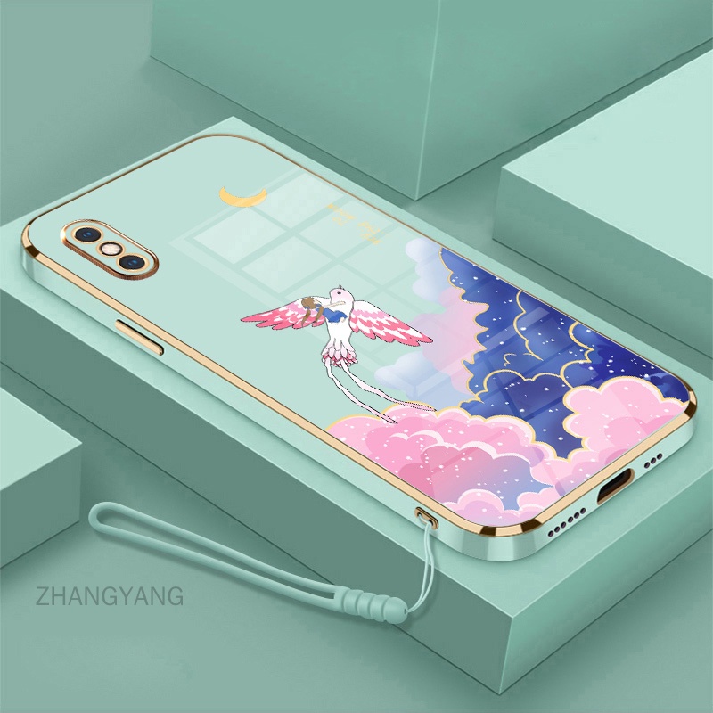 Ốp Điện Thoại Viền Mềm Mạ Điện In Hoạt Hình Kèm Dây Đeo Cho iPhone x iPhone xs iPhone xs max