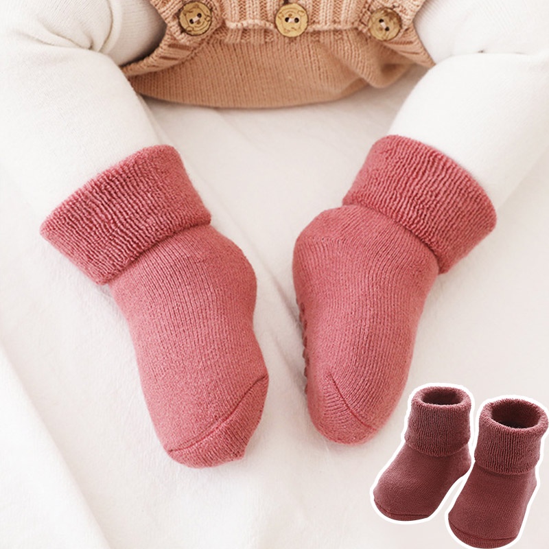 Vớ Cotton Dày Mềm Mại Nhiều Màu Giữ Ấm Chống Trượt Cho Bé