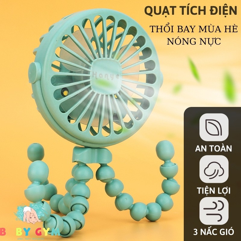 Quạt tích điện mini cầm tay, để bàn, có đèn – Quạt sạc điện mini – BabyGym