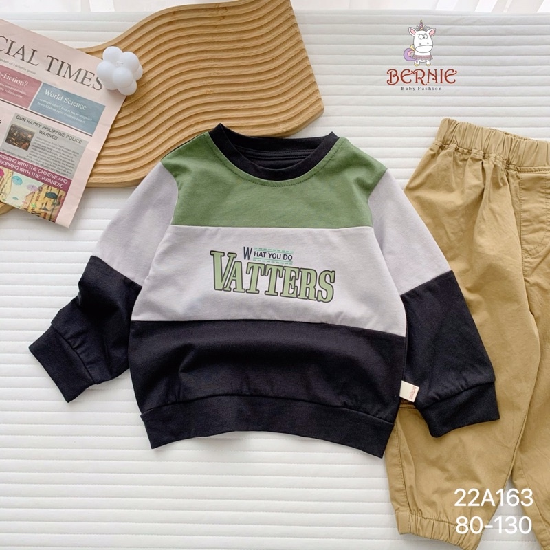 Áo bé trai Bernie thu phối màu watters chất cotton cho bé từ 9-22kg-22A163