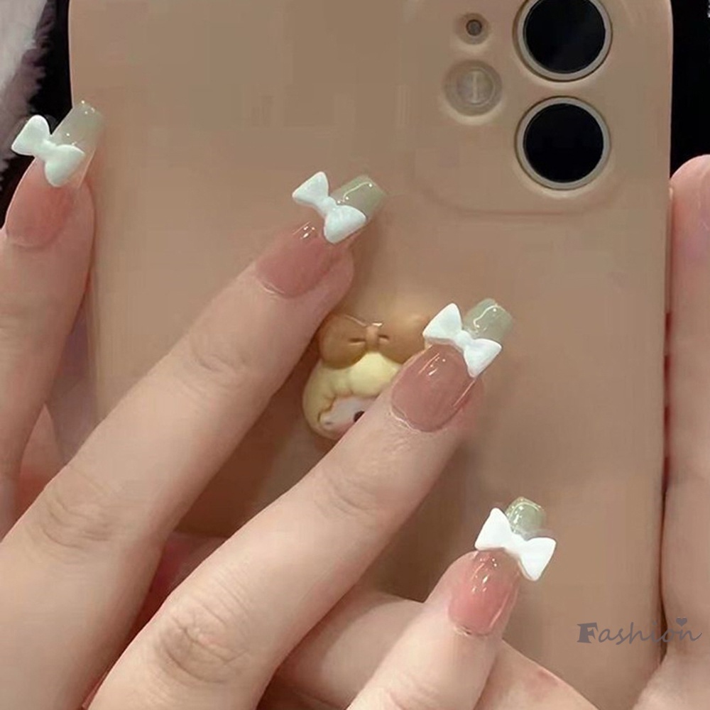 Bộ 24 Móng Tay Giả 3D Màu Xanh Lá Cho Nữ