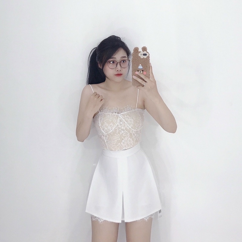 Chân váy vải tuyết mưa phối ren có quần bên trong - B5U