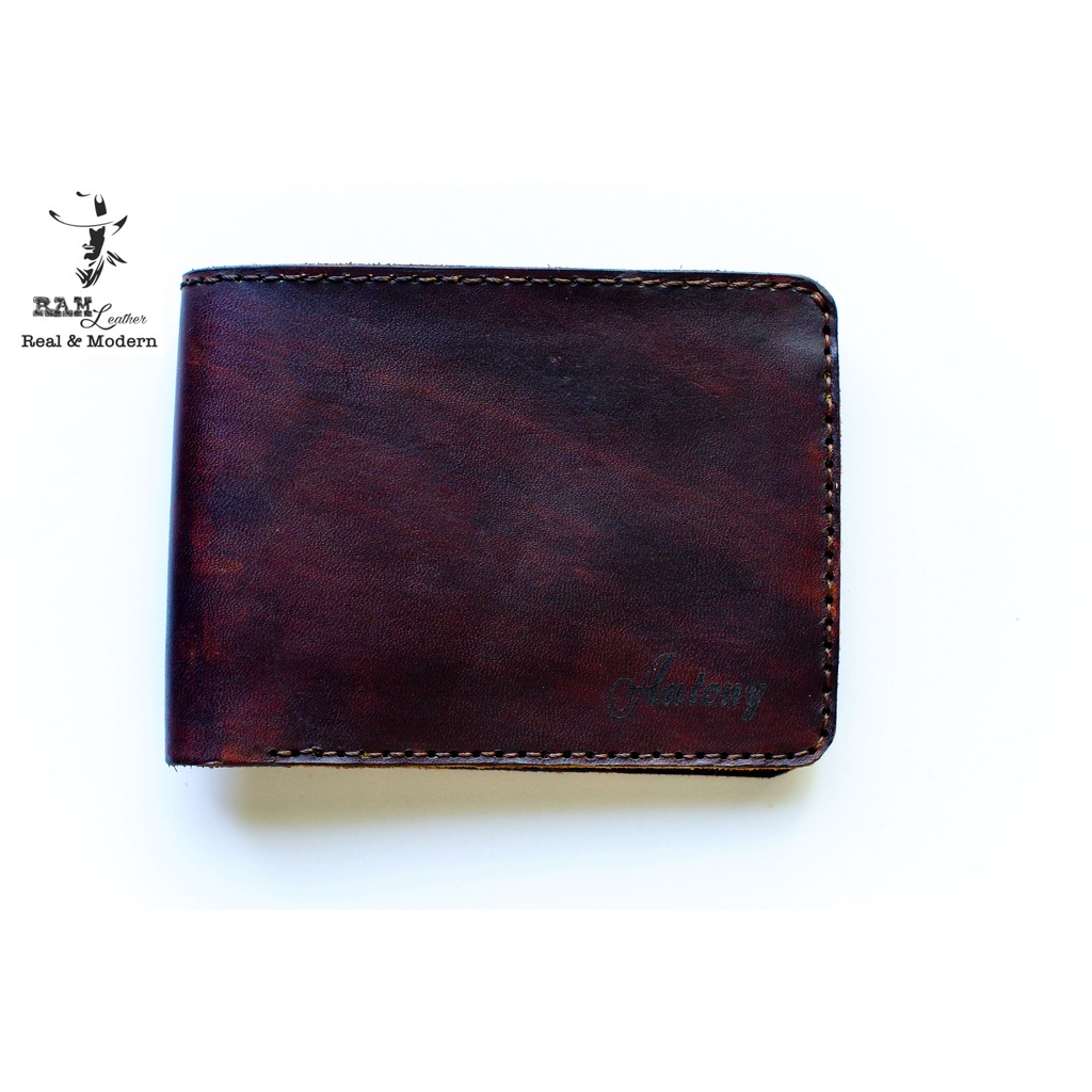 Ví Dáng Ngang Da Bò Veg Ý Nhuộm Thủ Công Màu Nâu Đậm - Ram Leather