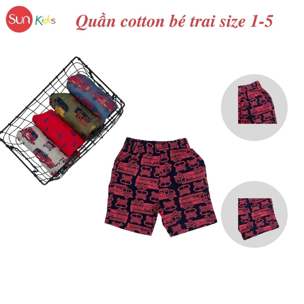 Quần đùi bé trai SUNKIDS1, quần short bé trai chất cotton mềm mát, size 1-5 tuổi nhiều màu