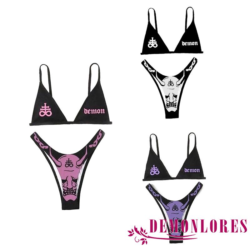 Bộ Đồ Bơi Bikini 2 Mảnh Hai Dây In Họa Tiết Chữ Hoạt Hình Cho Nữ