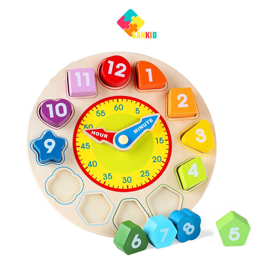 Đồng hồ số hình khối to cho bé học giờ và hình khối