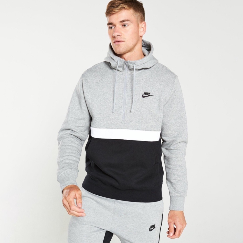 Áo Khoác Nỉ Hoodie Nam Nữ Form Unisex Chính Hãng NIKE CLUB FLEECE PULLOVER - Màu Xám Phối Đen