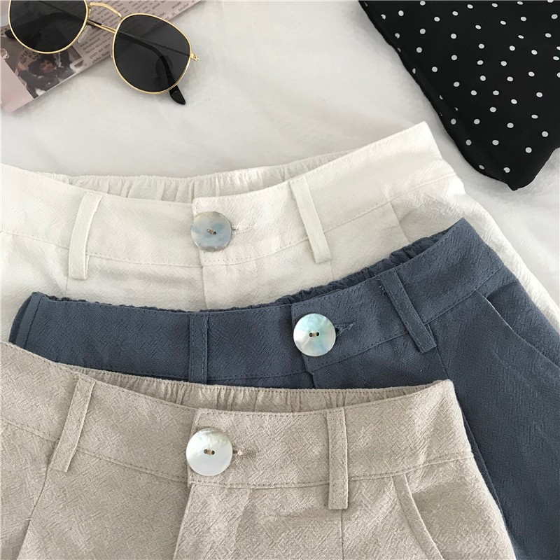 LEEVA - Quần short đũi ống rộng cạp cao 3 màu basic S012