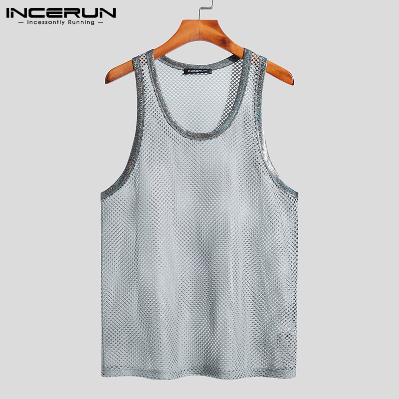 Áo tanktop INCERUN sát nách dáng rộng phối lưới thoáng khí thời trang đi biển dành cho nam
