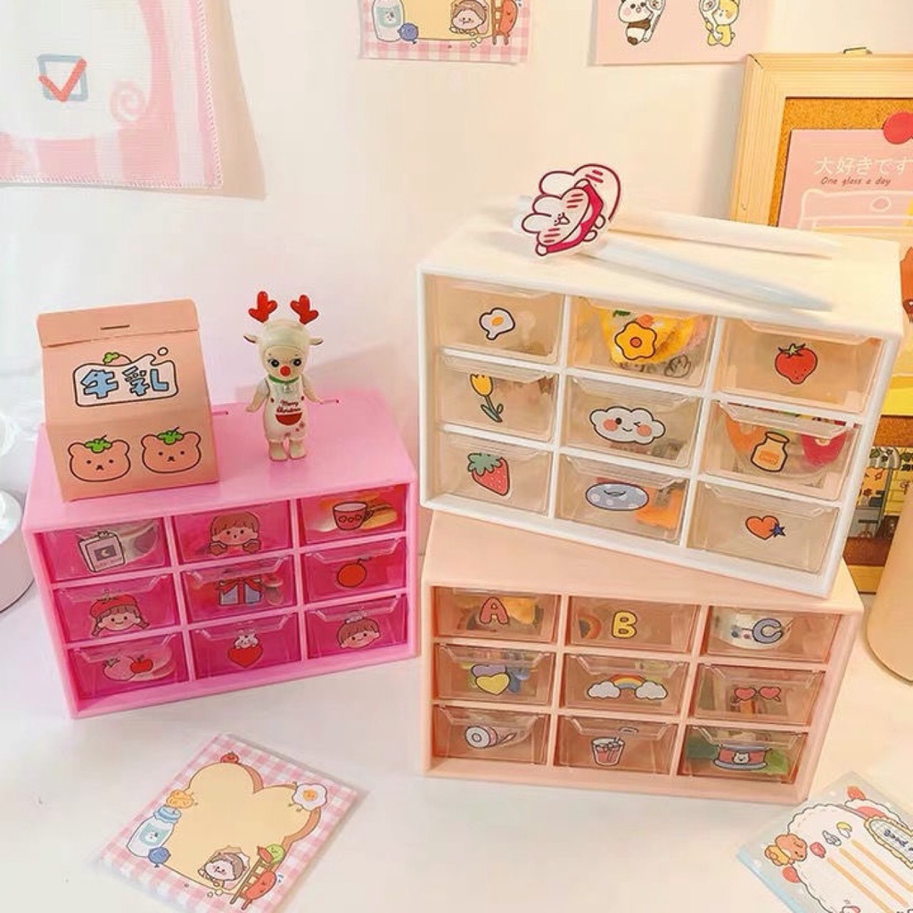 Tủ Nhựa Đựng Đồ Đa Năng  Hộp 9 Ngăn Đựng Đồ Mini Tặng Kèm Sticker