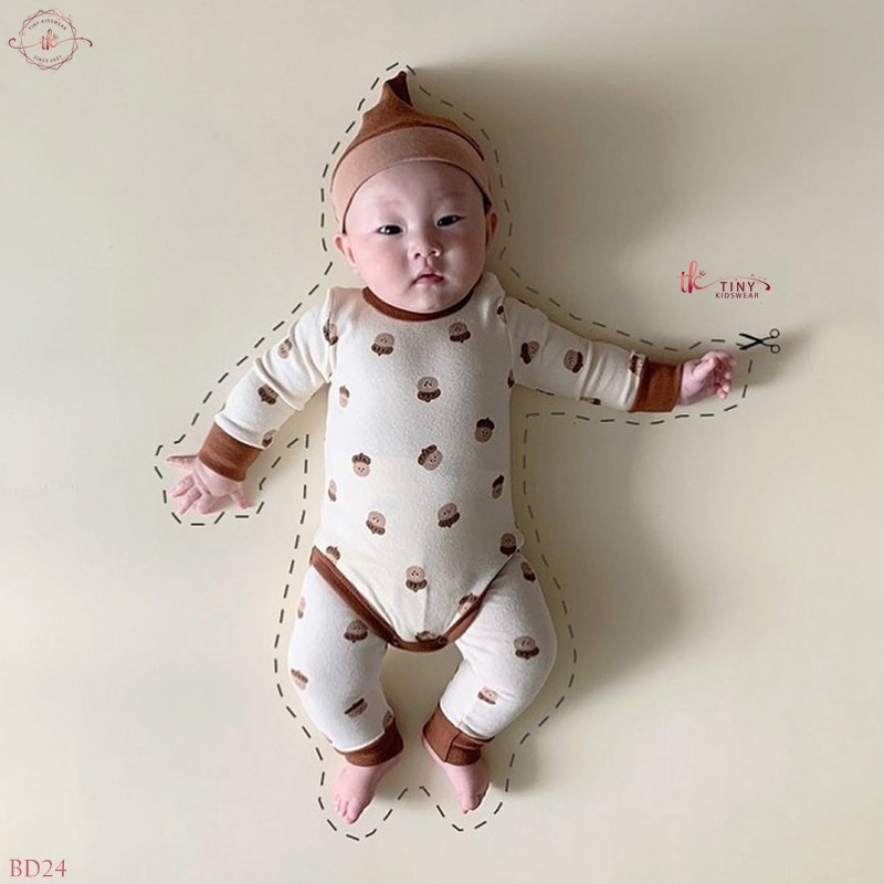 Bộ Đồ Dài Tay Thu Đông 3 Chi Tiết Chất Thun Tăm Giữ Nhiệt Hình Hạt Dẻ Đáng Yêu Cho Bé từ 5-13kg [BD24]