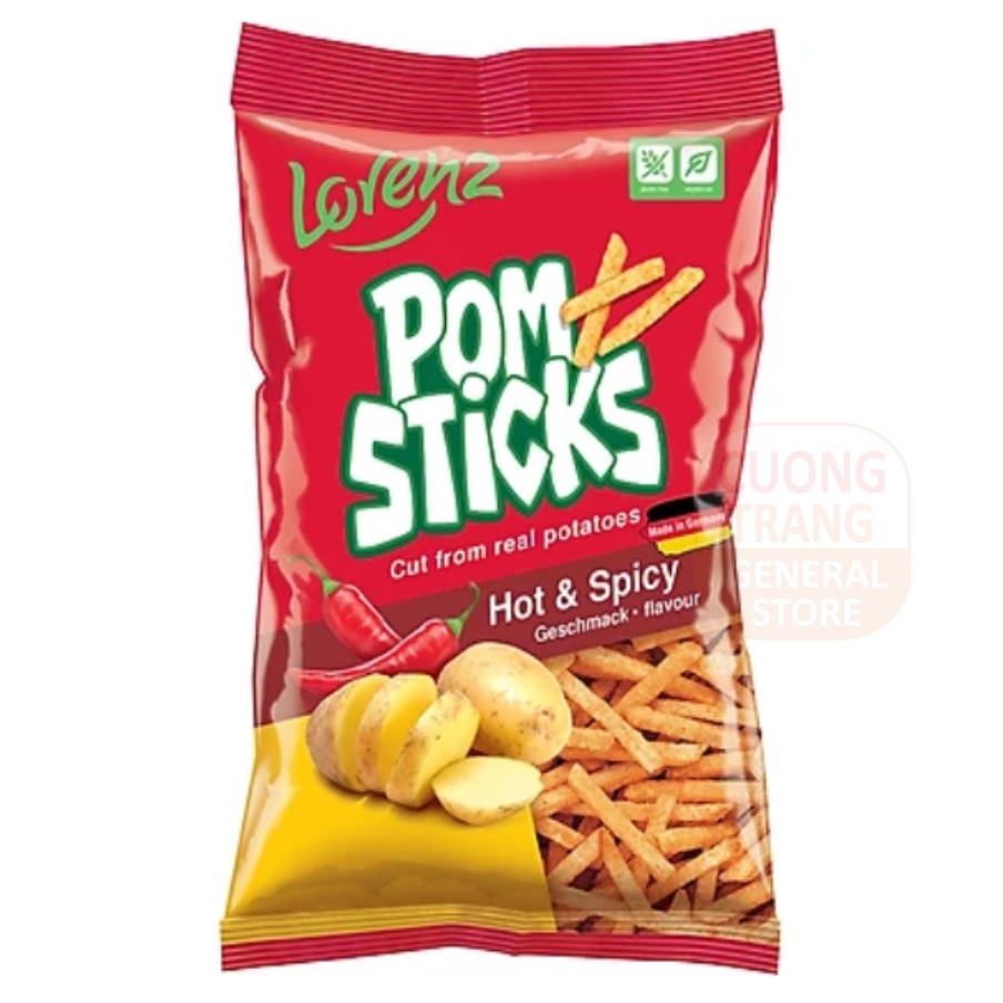 Khoai tây chiên Pomsticks vị ớt Paprika, muối, kem chua, ớt cay, bơ và mật ong Lorenz 70g
