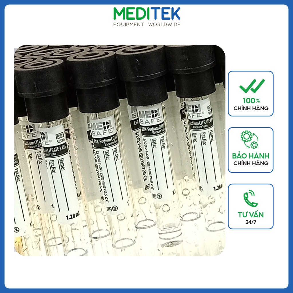 Ống máu lắng ESR thủy tinh 8x120mm,Ống nghiệm máu chân không Citrate 3,2% 1.28ml (ống máu lắng), Henso Medical