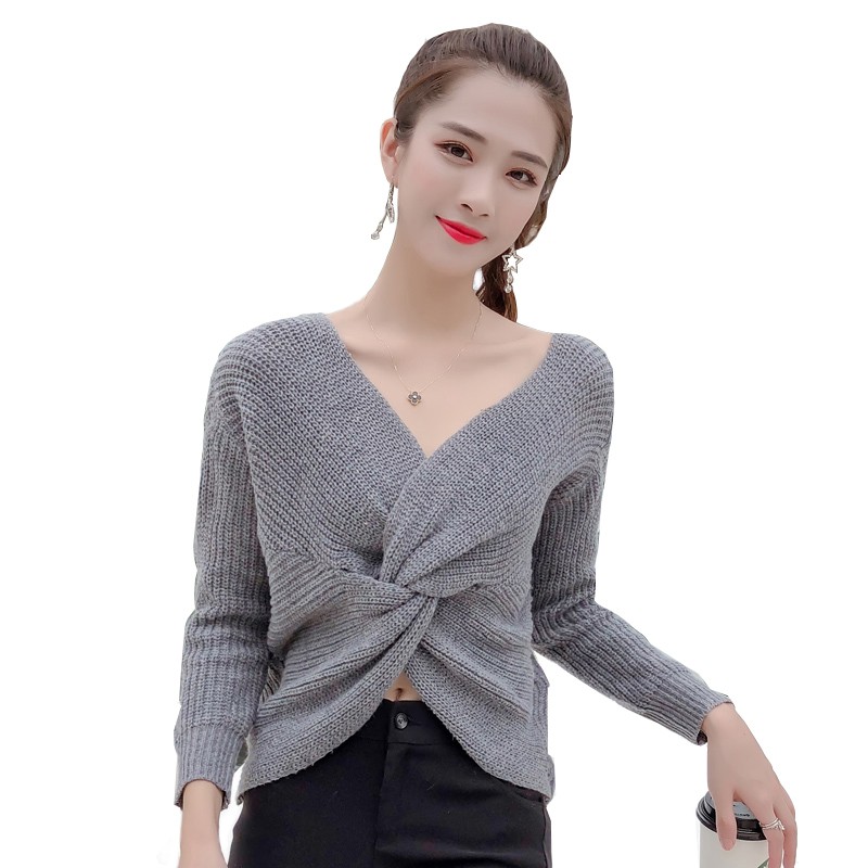 Áo sweater cổ tim hở lưng quyến rũ cho nữ