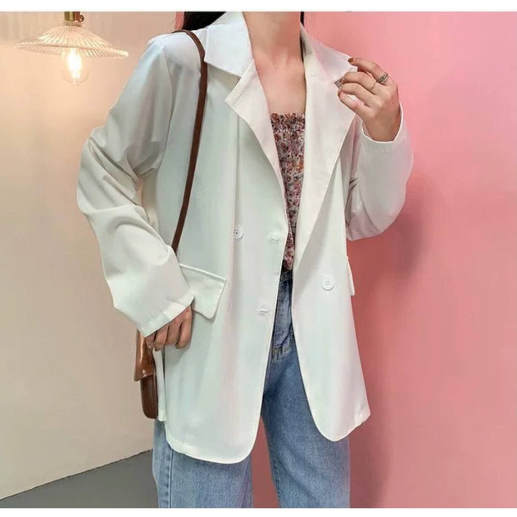 Áo Blazer màu trắng, vest tay dài trơn cho nữ, blazer dáng suông rộng chất vải cao cấp kiểu hàn quốc TN1315-B-T