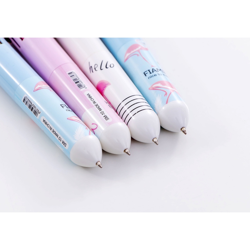 Bút bi bấm 10 màu đầu hình động vật dễ thương