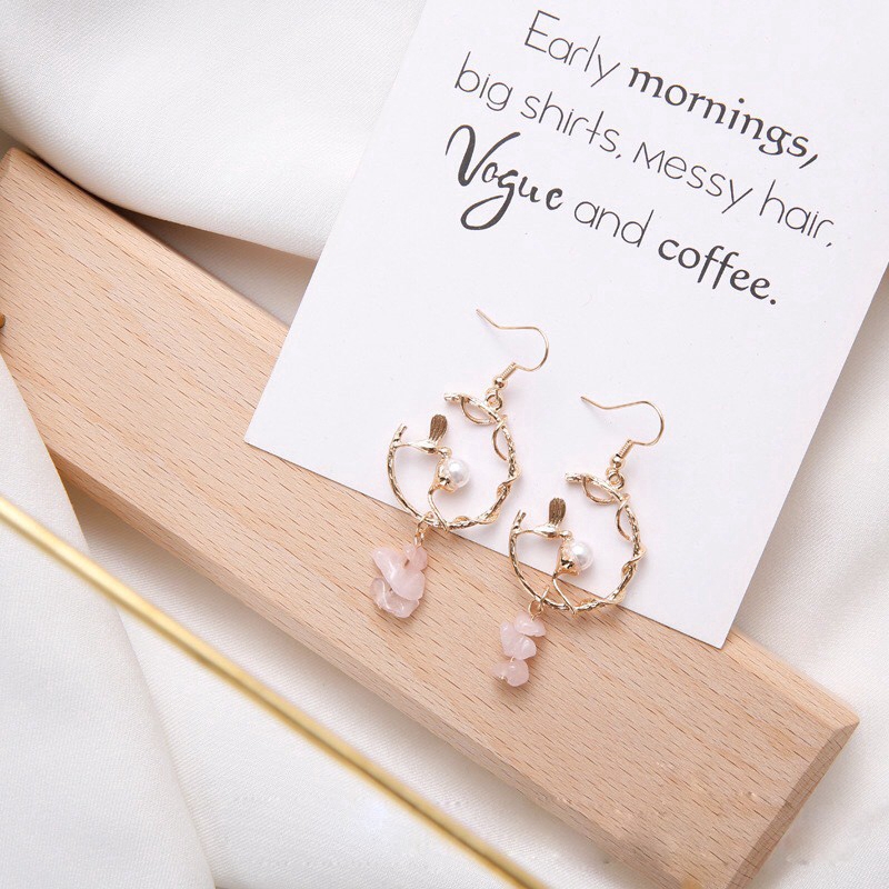 Khuyên tai tròn gắn đá nhỏ phong cách Hàn Quốc thời trang thanh lịch cho nữ