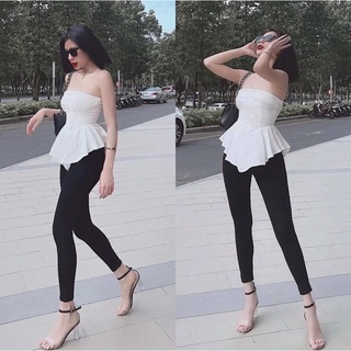 Set áo cúp peplum quần ôm lưng cao