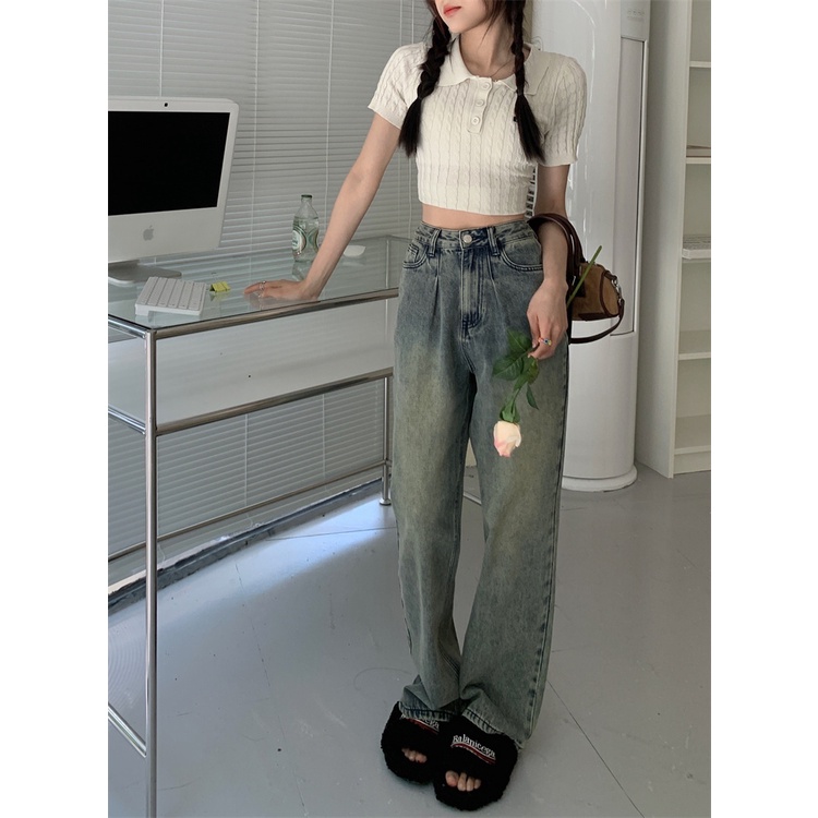 kumikumi HUANG YOYO Quần Jeans Nữ Dài Ống Đứng Thời Trang Hàn