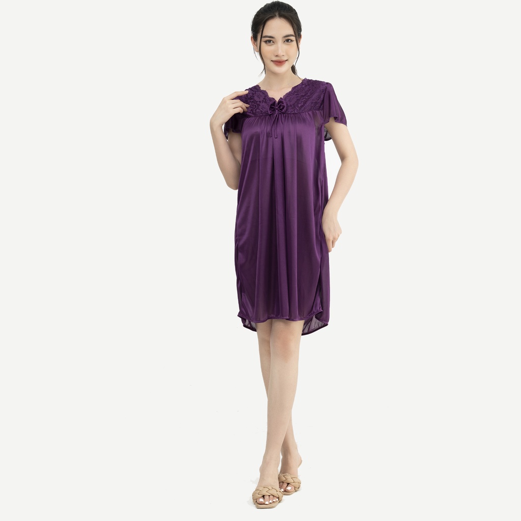 Đầm Ngủ HECCI Lụa Satin Cổ Chữ V phối ren V252
