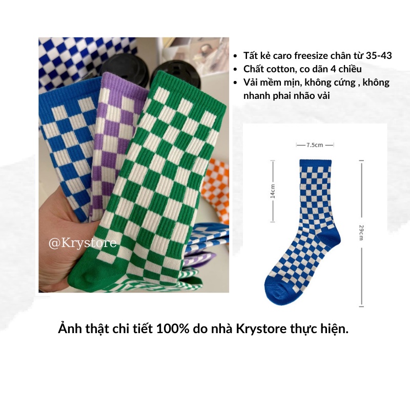Tất cao cổ Kẻ Caro sắc màu nam nữ unisex chất đẹp TC36