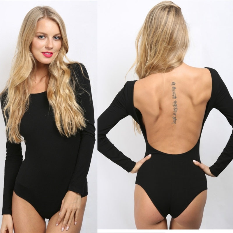 Summer Backless Rompers  Long Sleeve Women  Bodysuit Black Crop Tops Short Femme Apparel