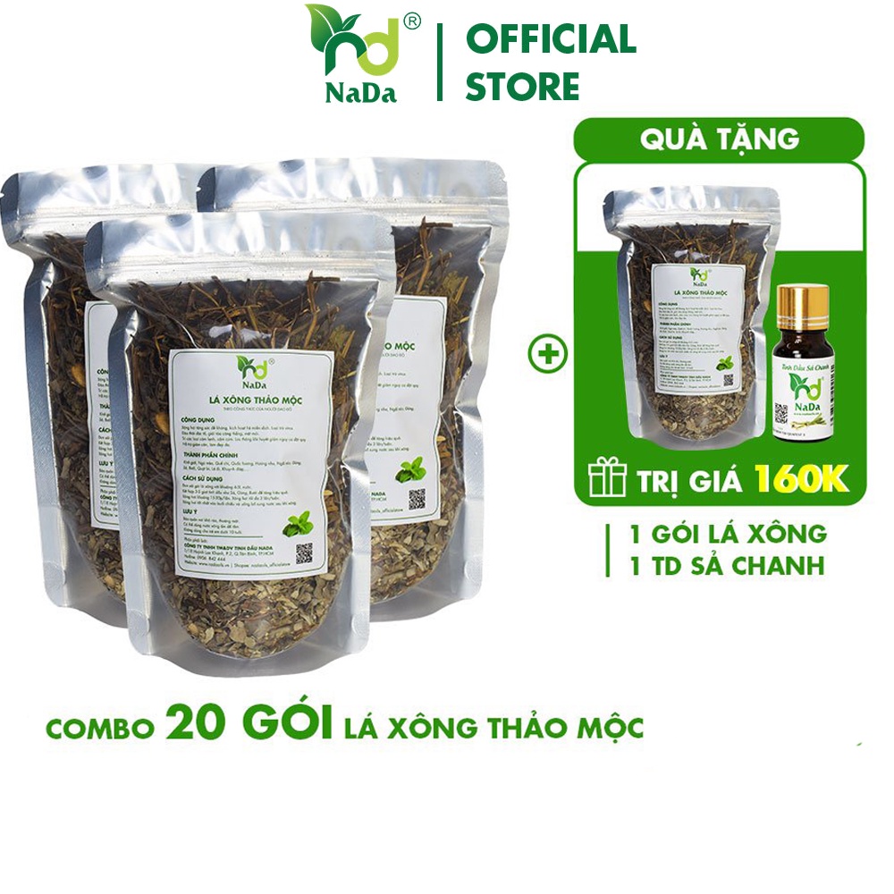 Combo 20 Gói lá xông thảo mộc NADA, xông hơi 14 loại thảo mộc, tặng tinh dầu Sả chanh 10ml kiểm định Quatest3