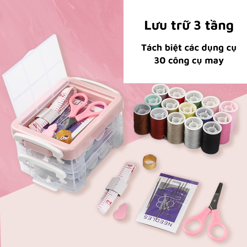 Hộp đựng đồ kim chỉ may vá đa năng 30 món nhỏ xinh xách tay tiện lợi