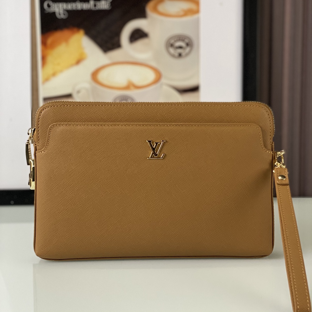 Clutch - Ví cầm tay nam nữ khóa số cao cấp Da bò rập vân Da cá sấu LV314