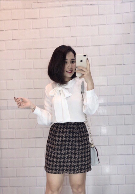 ✨LỤA TUYẾT✨ Sơ mi lụa tằm nơ cổ 2 màu,xám,trắng