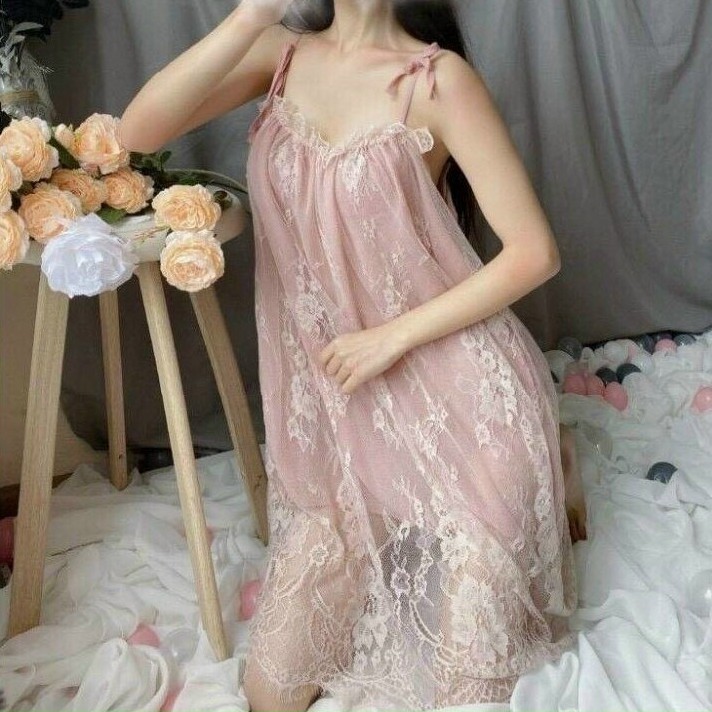 Váy ngủ dáng suông - Đầm ngủ 2 dây phối ren sexy | BigBuy360 - bigbuy360.vn
