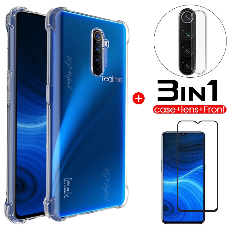 Ốp điện thoại trong suốt chống rơi + kính cường lực 3 trong 1 cho OPPO Realme XT X2 5 pro