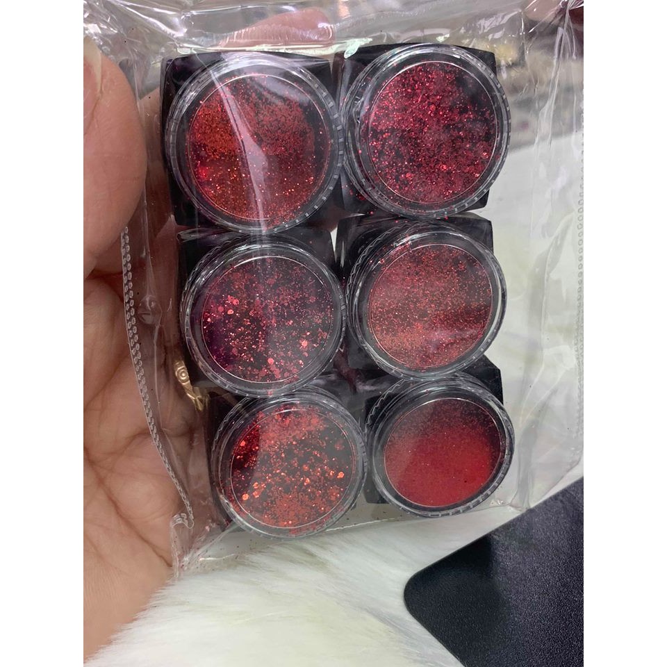 Sét Gel Nhũ Màu Đỏ Lắp Lánh (Sét 6 Hũ)