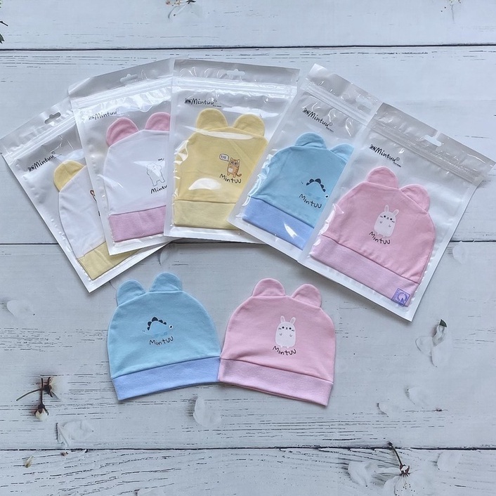 Mũ che thóp, mũ đội đầu chất liệu cotton chính hãng mintu cho bé sơ sinh mesoschop