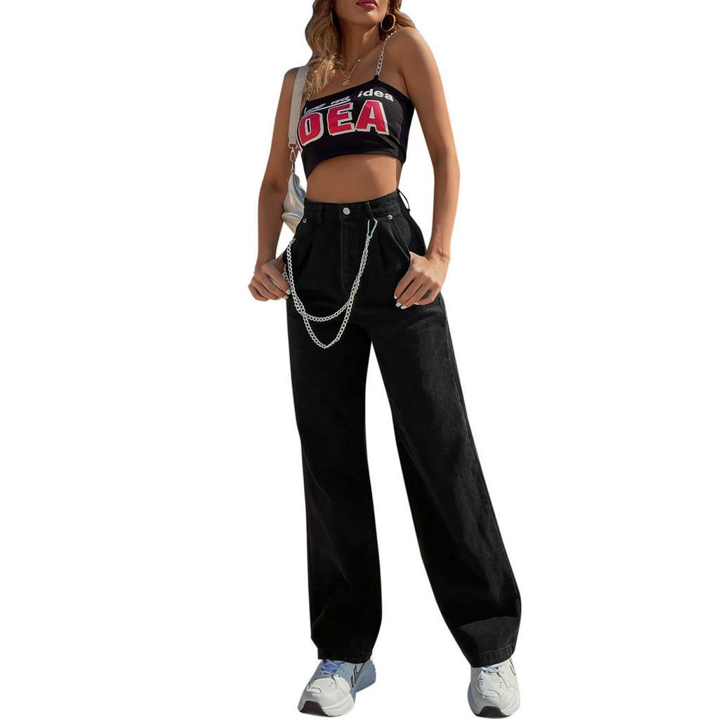 Quần jean dài ống rộng kiểu dáng thời trang cho nữ