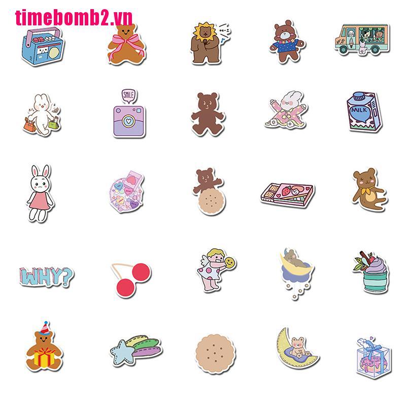 50 Miếng dán trang trí hình gấu và các họa tiết hoạt hình kiểu Hàn Quốc dễ thương