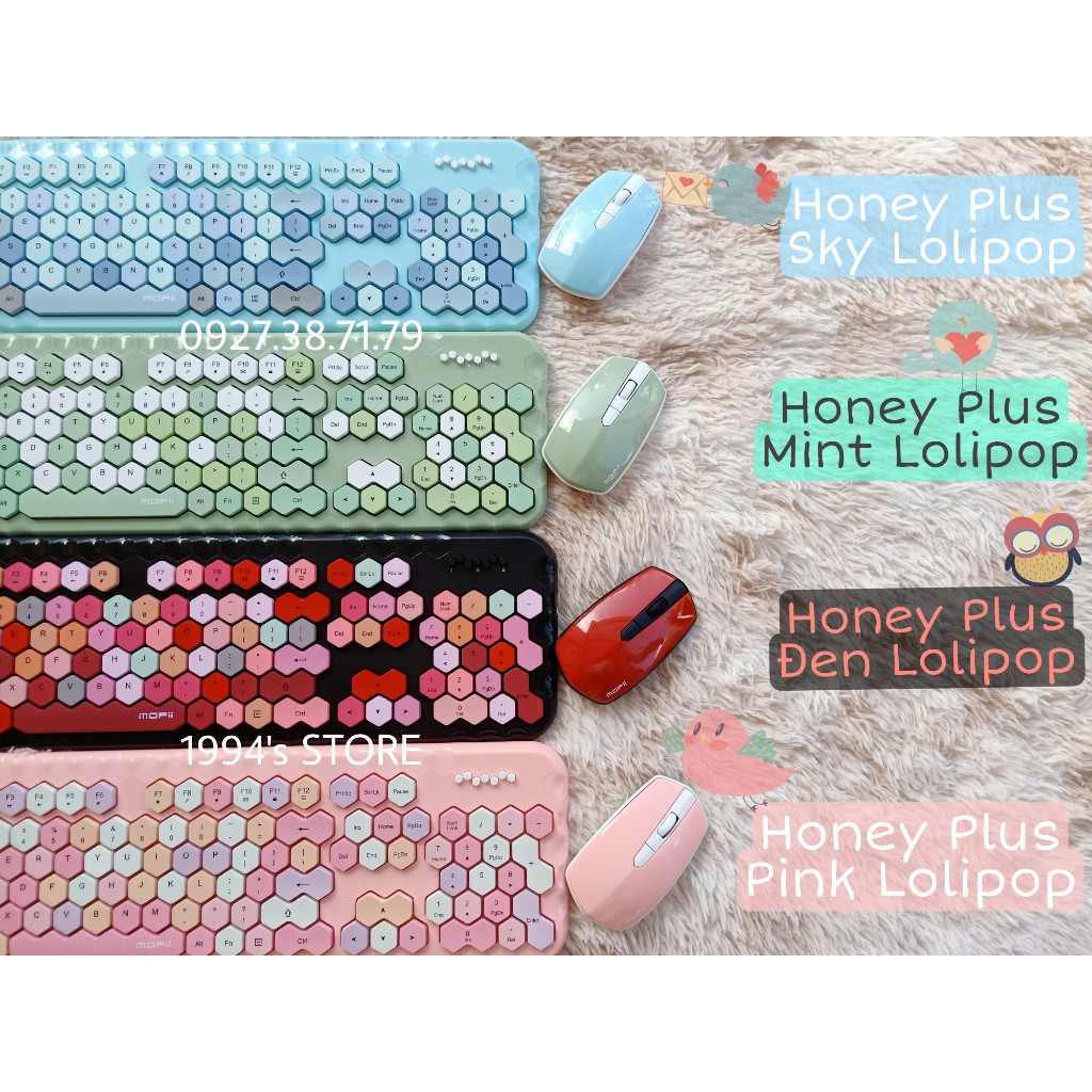 MOFii Honey Plus - Bộ bàn phím giả cơ và chuột không dây - Dùng cho Laptop, máy tính bàn PC, Tivi, iPhone, iPad