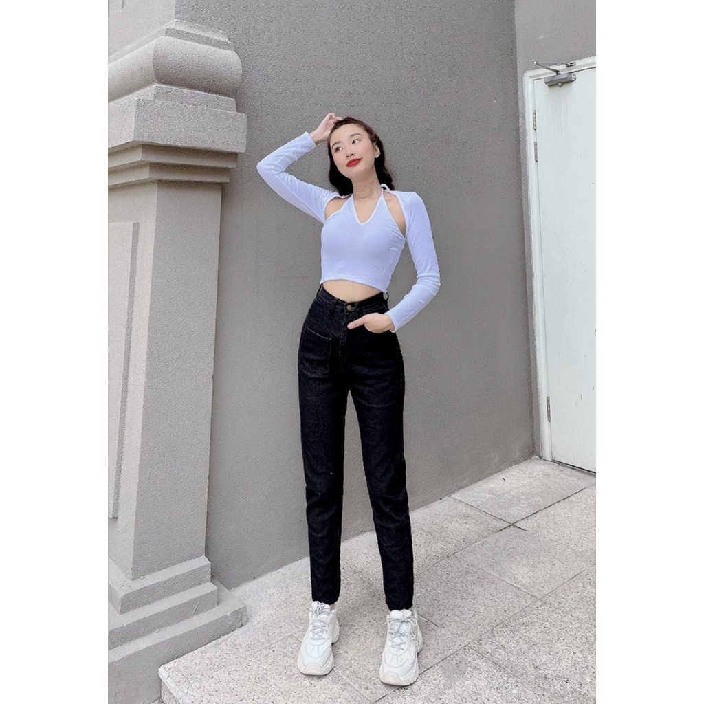 Quần jean nữ trơn ống bo chất vải Jean Denim không co giãn, bền màu AnNgo - AT203