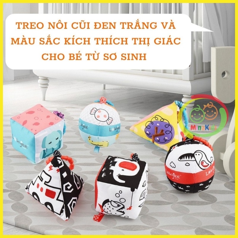 Treo Nôi Kích Thích Thị Giác Treo Xe Đẩy Lục Lạc Hình Khối Đen Trắng Và Màu Sắc Set 3 Cái TN05