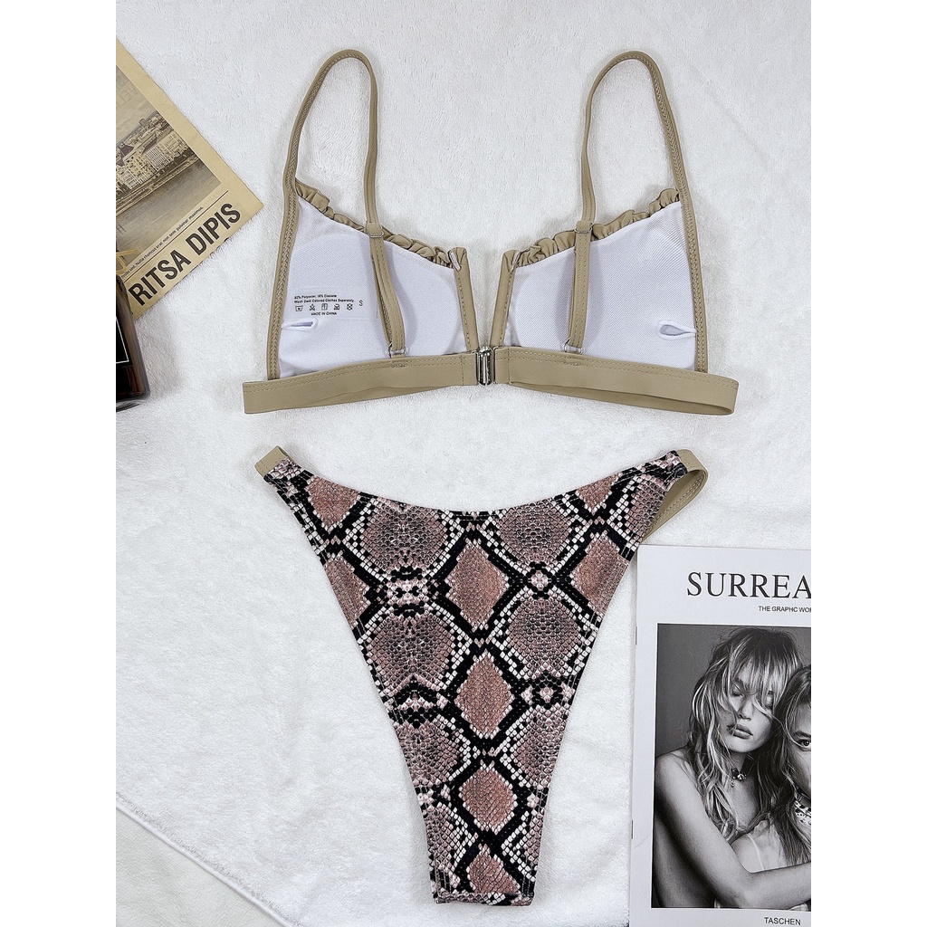 [BKN1614] &lt;ÂU&gt; SET BIKINI DA RẮN BE CỔ V