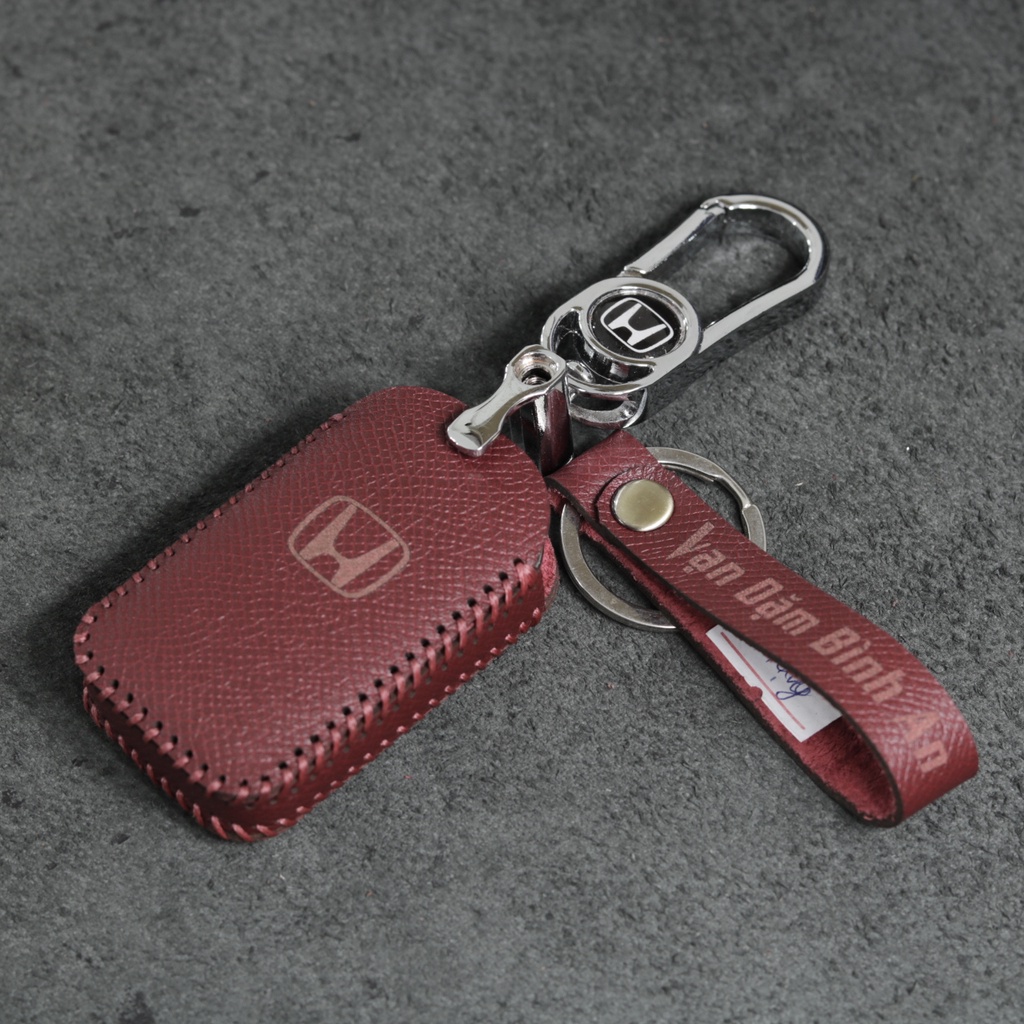 Bao da bọc ốp chìa khoá xe ô tô Honda City Civic 3 nút bấm da bò nhiều màu khâu thủ công Honda12CT