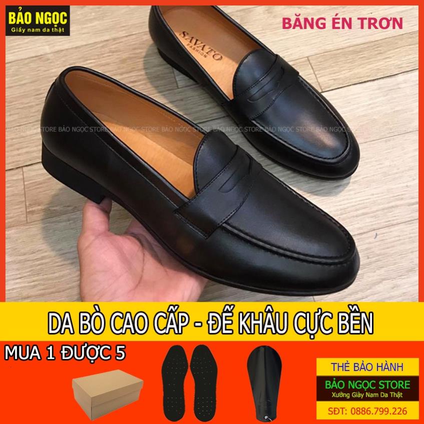 LHC ĐẾ KHÂU CỰC BỀN Giày Lười Nam Hàn Quốc Băng Đục và Băng Dệp Đen Trơn ✅ Da Bò 100% 🎁 Đế Cao Su Đúc 3cm ✅ Mã K1181
