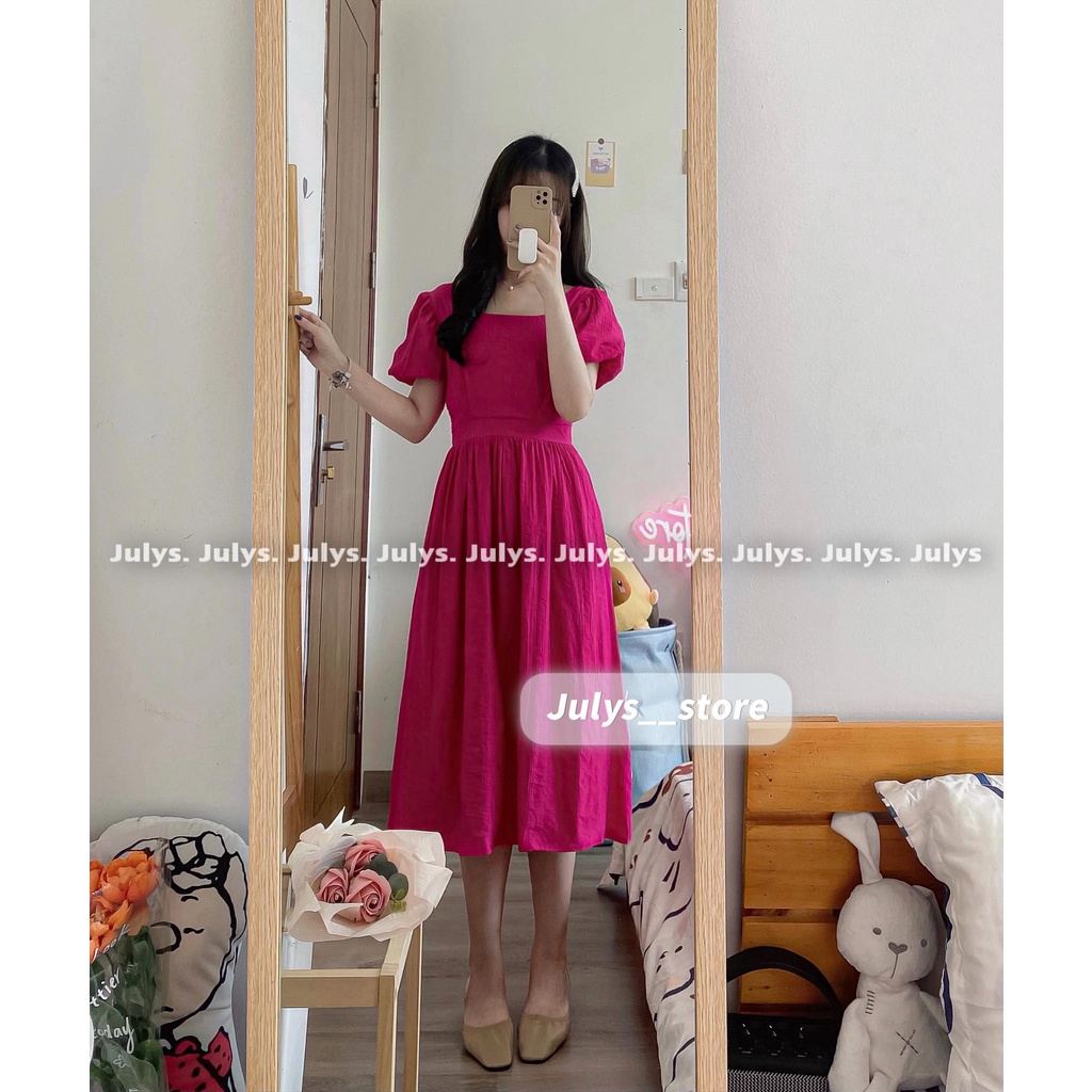 Đầm babydoll đũi cổ vuông đủ màu Julys (ảnh thật kèm video)