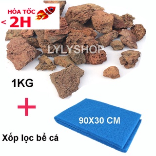 Combo ĐÁ NHAM THẠCH (1kg) + XỐP LỌC BỂ CÁ 90X30CM vật liệu lọc, trang trí bể cá