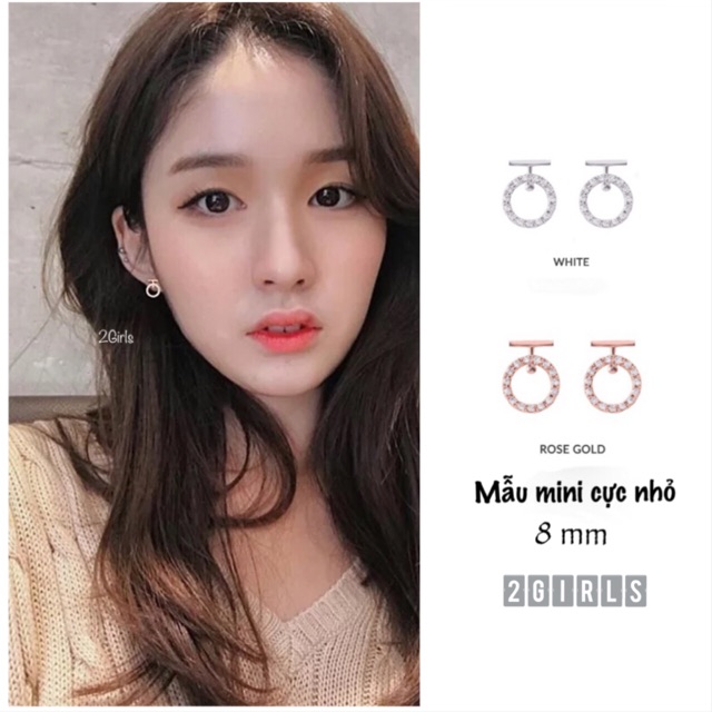 Bông tai thư ký kim bạc ý s925 tim đính đá hồng kiểu hàn quốc cực xinh