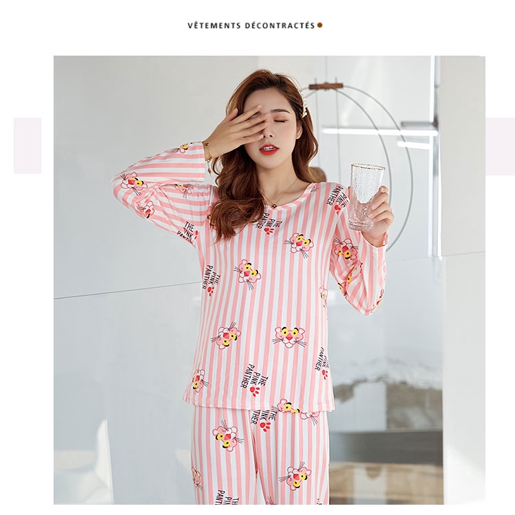 xiaohan korea spring autumn loose female nightwear round neck long sleeve sleepwear set women cute printed pajama suit | BigBuy360 - bigbuy360.vn