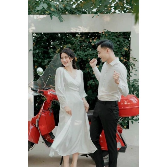 Đầm váy cưới, dự tiệc tiểu thư đi bàn bưng quả bê tráp, chụp hình cưới cô dâu đơn giản trắng tinh khôi thanh lịch