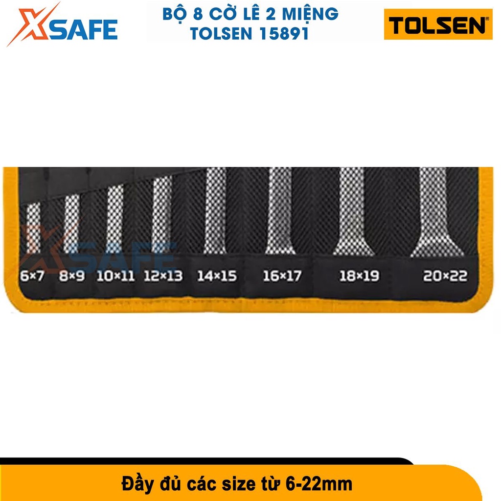Bộ cờ lê 2 đầu miệng Tolsen 15891 nhiều size từ 6-22mm, thép cr-v cứng cáp, túi đựng bằng vải tiện dụng tránh thất lạc