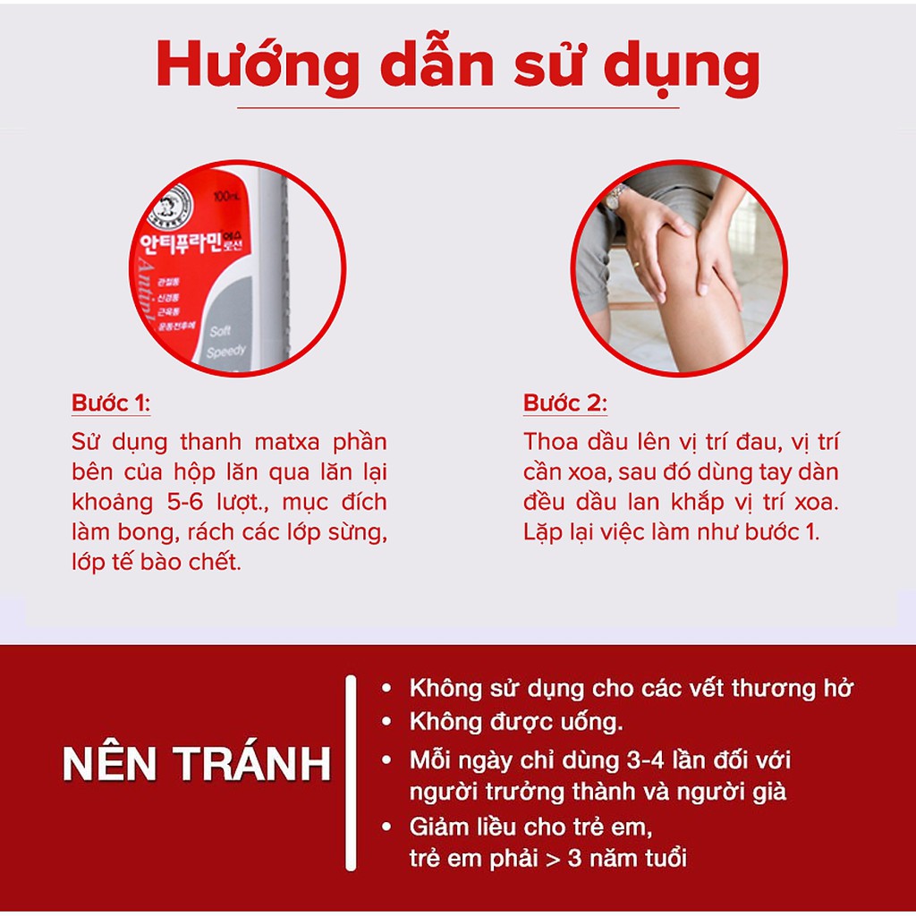 Dầu nóng xoa bóp hàn quốc chính hãng xoa bóp massage màu đỏ antiphlamine 100ml