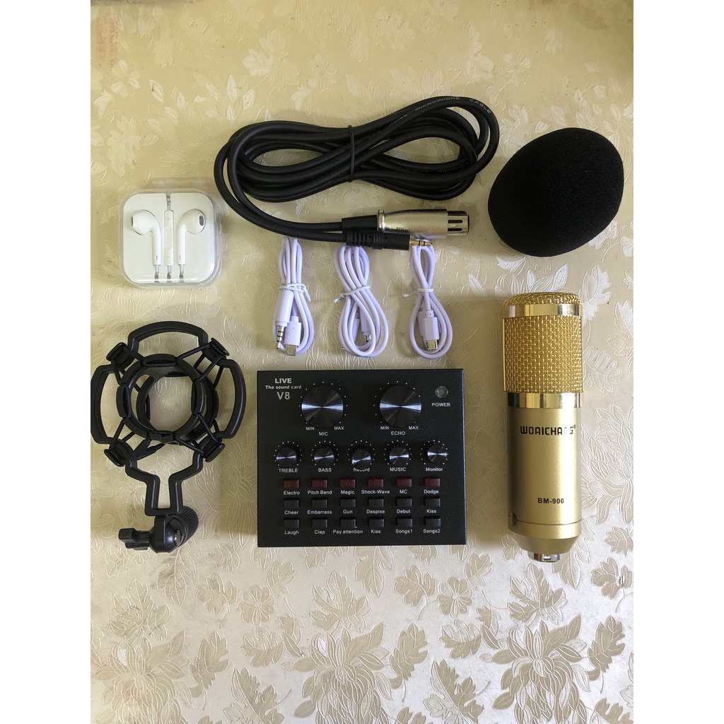 [Khuyến Mãi Giá Sốc]Trọn Bộ Mic Thu Âm Chất Lượng Đỉnh Cao Soundcard V8 + Mic BM900 Woaichang, Tặng 